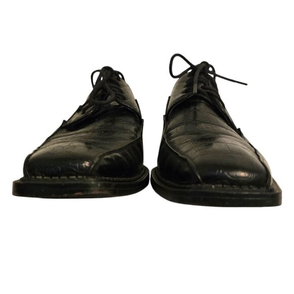 David Stone Vintage Black Croc Embossed Square Toe Lace Up Dress Shoe Sz 8.5D - Picture 4 of 10